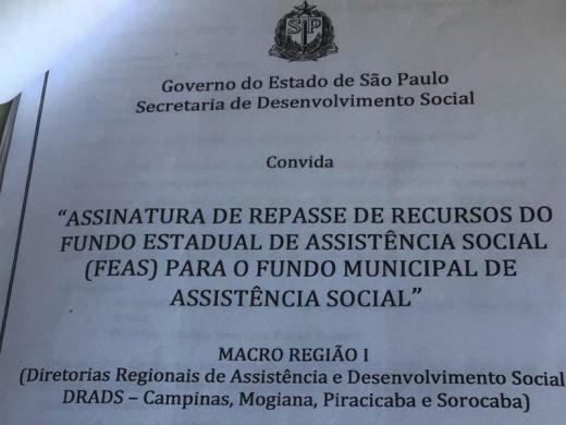 CIDADE RECEBE RECURSOS ESTADUAIS PARA O FUNDO DE ASSISTÊNCIA SOCIAL