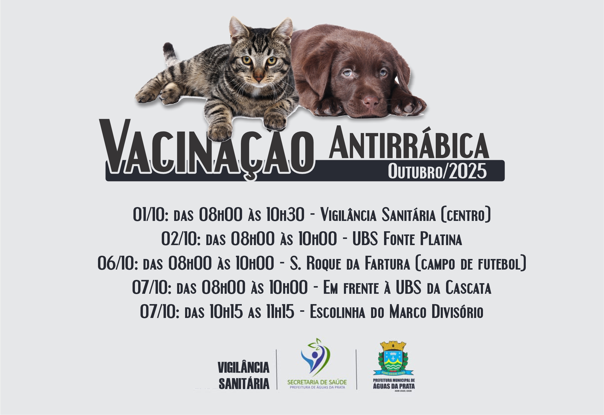 CALENDÁRIO DE VACINAÇÃO ANTIRRÁBICA PARA OUTUBRO