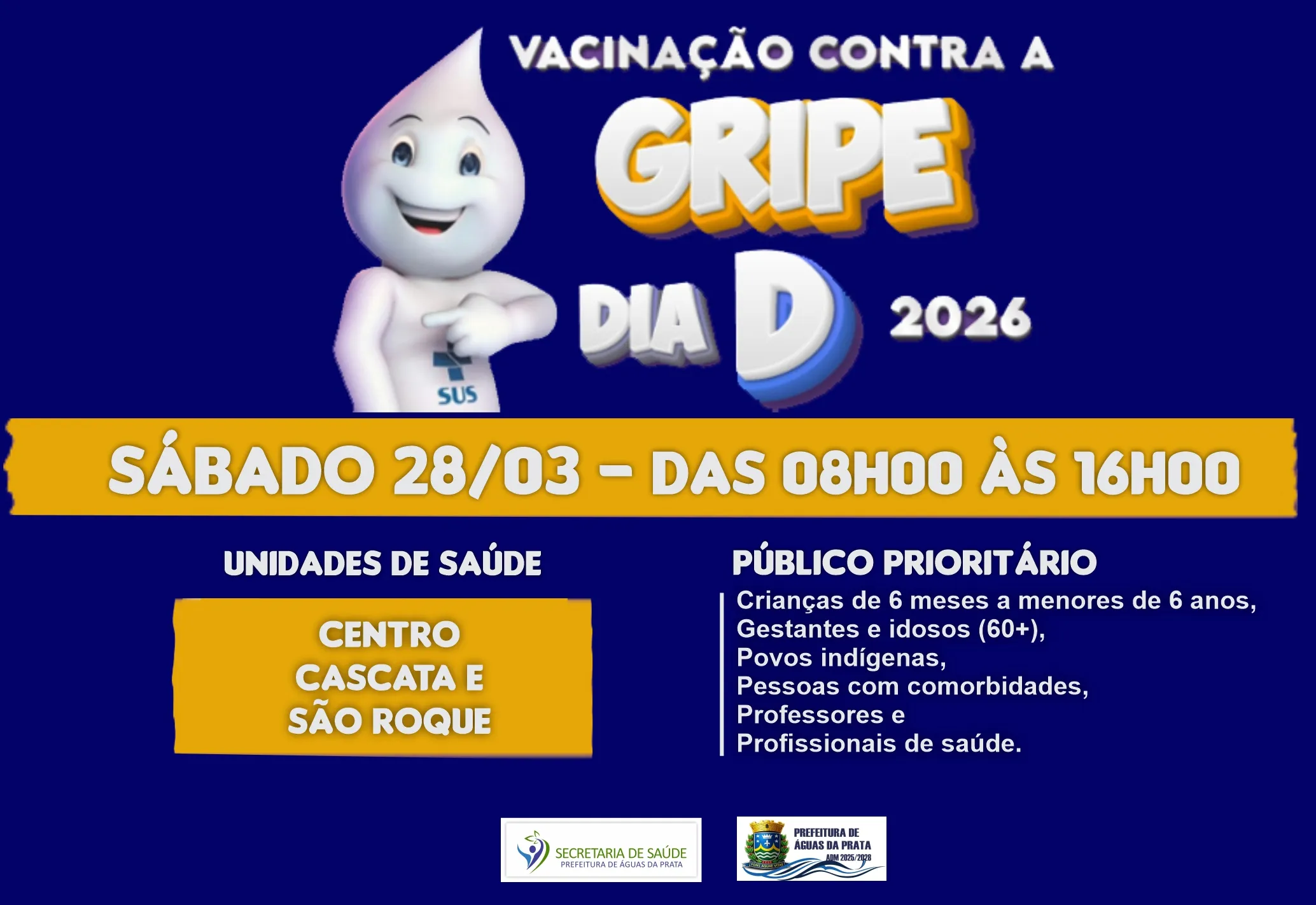 DIA D DE VACINAÇÃO CONTRA A GRIPE ACONTECE NO PRÓXIMO SÁBADO, 28