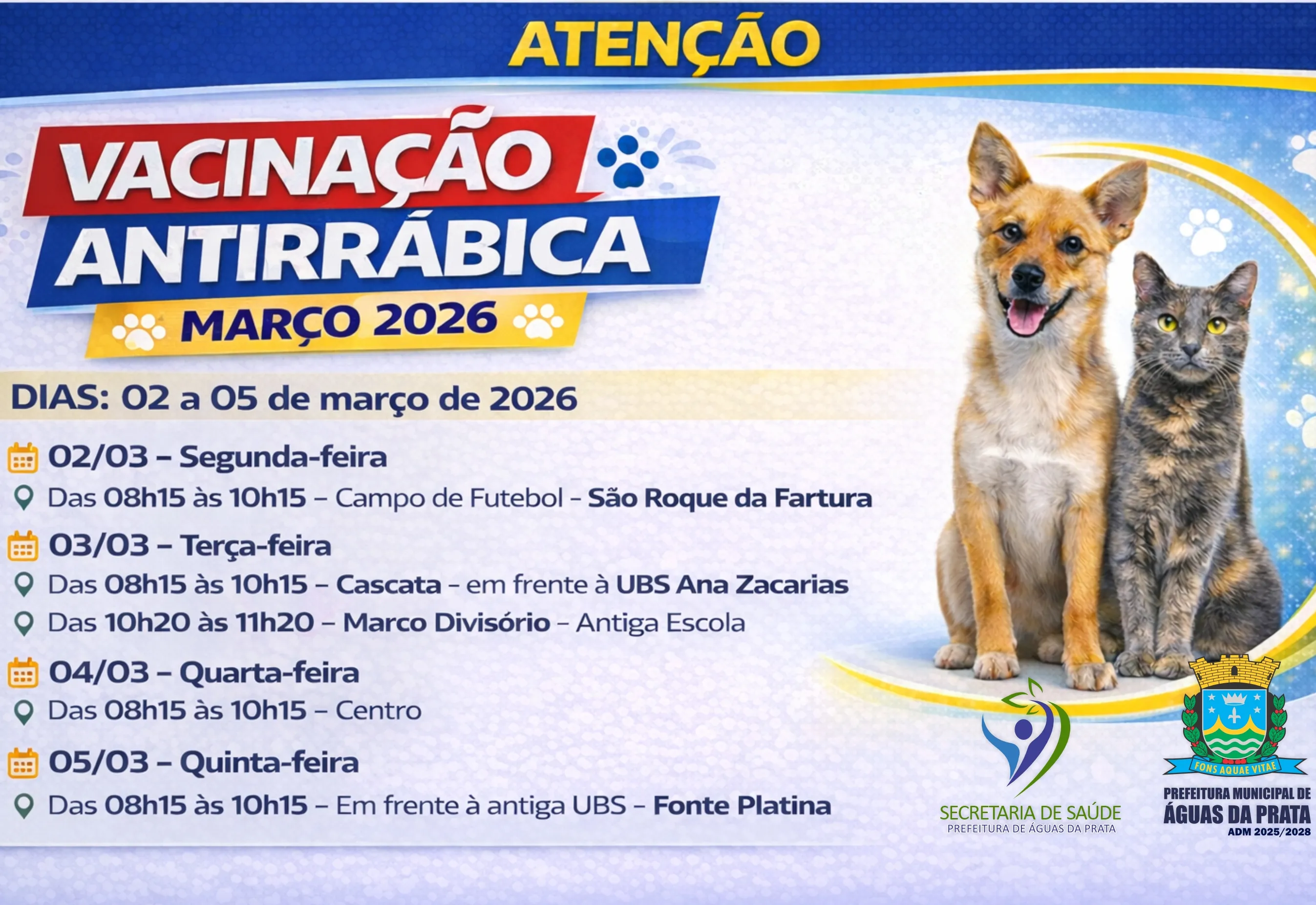 VACINAÇÃO ANTIRRÁBICA - MARÇO/2026